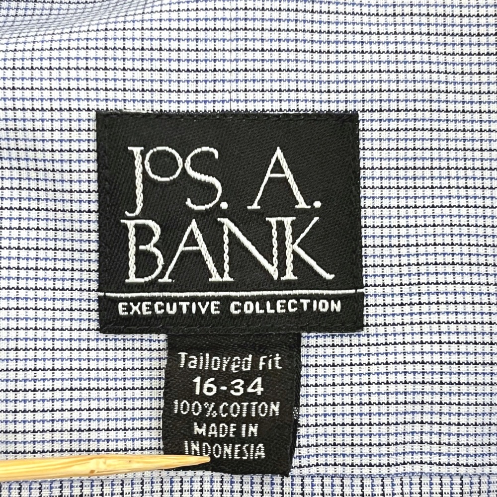 Jos A Bank Executive Collection Dress Shirt 16-34 Blue Micro Check French Cuffs - Picture 5 of 8